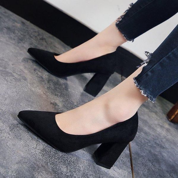 

dress shoes thick heel high pointed women's work single 4-6-8cm wear black professional for work, comfortable and