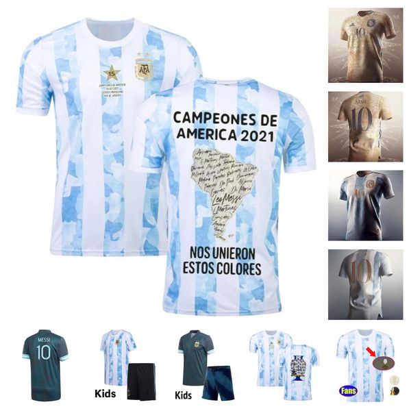 20 21 Argentinien Messi Maradona Fussball Trikots 2021 Dybala di Maria Kun Aguero Football Hemd Retro 1986 Kinder Kit + Herren