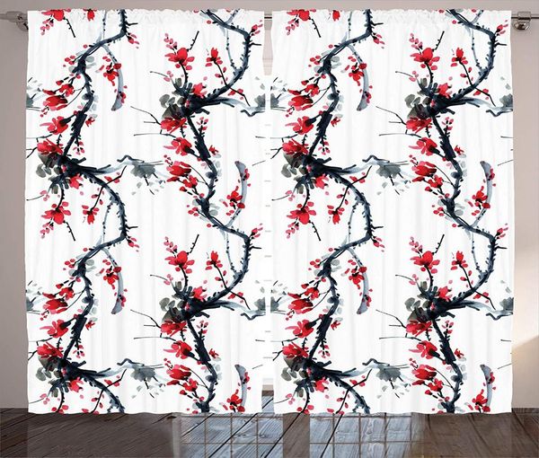 

curtain & drapes asian decor collection flowers season classic water painting style artwork tradition oriental summer image living room bedr