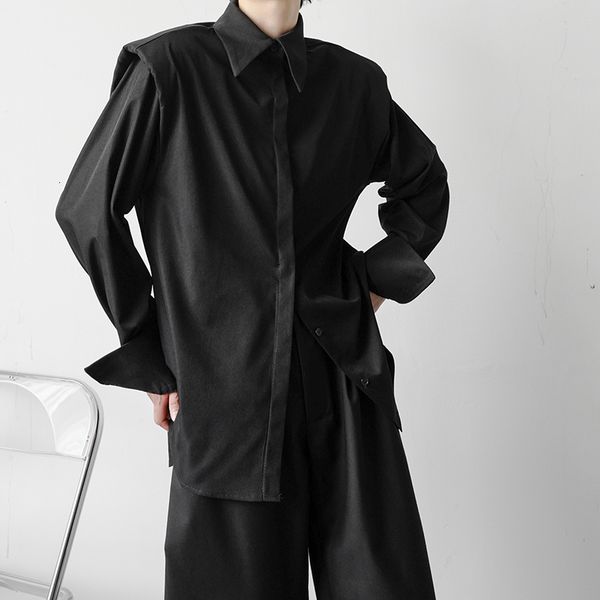 

men's casual shirts korean fashion loose long sleeve office dress shirt man harajuku streetwear vintage male f6pa, White;black