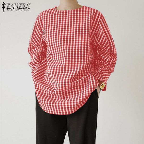 

2021 new zanzea women vintage o neck long sleeve plaid checked blouse spring shirt loose tunic casual work blusas oversized chemise 45s, White;black