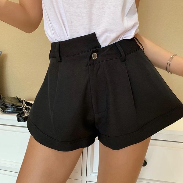 

women's shorts women pockets streetwear mini 2021 pleated casual drawstring irregular summer female elegant all-match bottoms, White;black