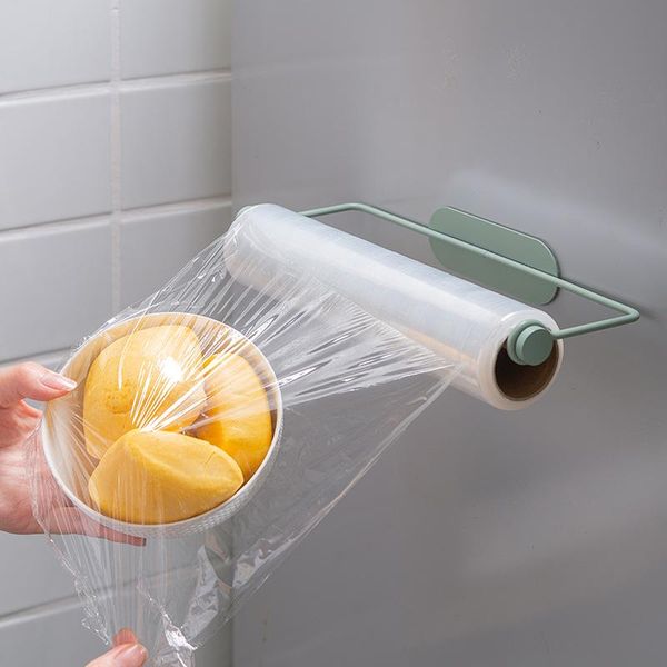 

towel racks kitchen paper rack wrought iron wall-mounted oil-absorbing cling film perforated rag roll storage frame