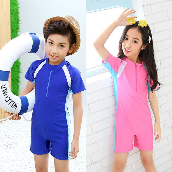 

swimming children's swimsuit boys girls short sleeve beach sunscreen bathing suit, White;black