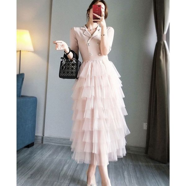 

2021 women will see vintage fine midi long in solid color pink amend short sleeves elegant high waist dress fy216 wg2m, Black;gray