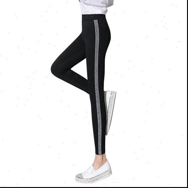 

slim casual pants side silver stripes loose trousers women autumn winter fitness leggings drop shipping good quality, Black