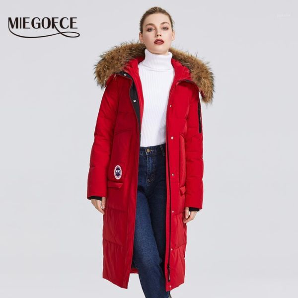 

miegofce 2019 new winter collection coat women winter jacket with fur hood patch parka pocket that highlight its charming style1, Black