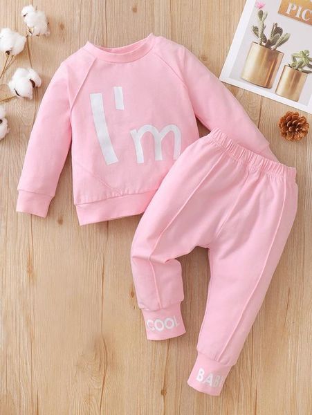 

baby letter graphic raglan sleeve sweatshirt & sweatpants she01, White