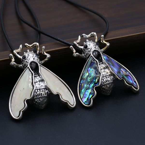 

pendant necklaces 2021 natural abalone white shell flying insects alloy necklace for woman jewelry makingdiy charm gift party, Silver