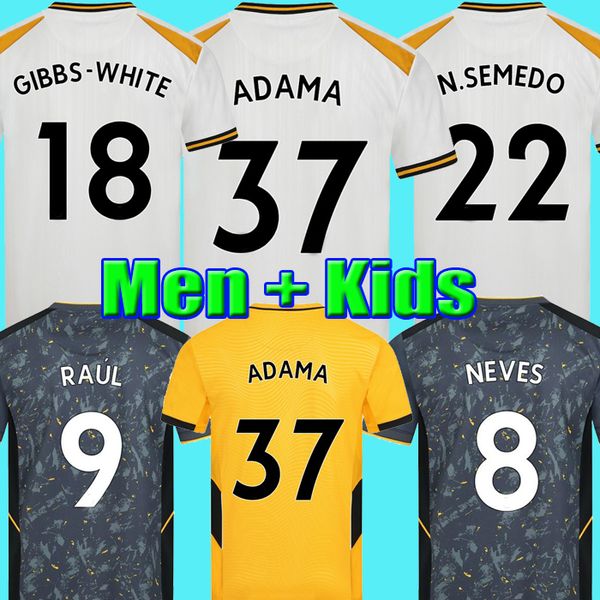 

21 22 soccer jerseys adama kilman semedo raul neto neves 2021 2022 wanderers j.otto podence gibbs white wolverhampton football shirts men ki, Black;yellow