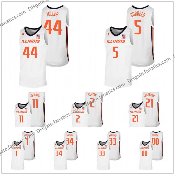 1 Trent Frazier Custom Illinois Lutando Illini Colégio Basquete Replica Jersey 21 Kofi Cockburn 11 Ayo Dosunmu Andre Curbelo 33 Coleman Hawkins Stitched