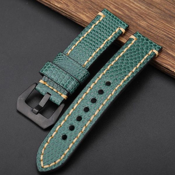

watch bands handmade lizard leather wacthabdn 22mm 24mm suitable for pam111 441 bracelet, green men bracelet, Black;brown