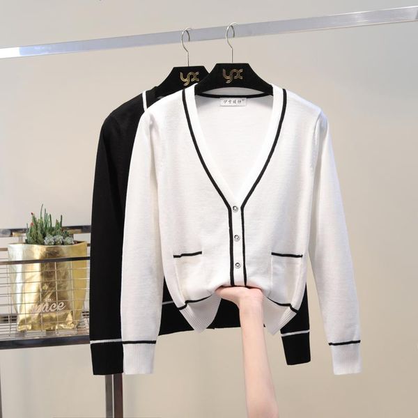 

cárdigan edición han moda femenina suéter corto de rayas otoño nuevos productos con un pequeño suéter blanco abrigo, White