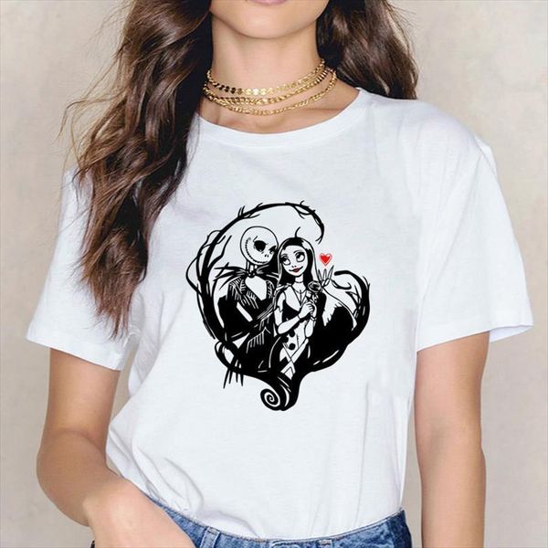 

jack skellington nightmare before christmas men graphic 90s tees female mens t shirt cartoon harajuku short sleeve, White;black