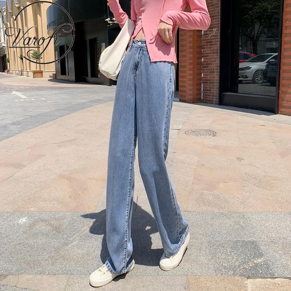 

women's jeans 2021 jean fashion high-waisted pants slim wide leg, Blue