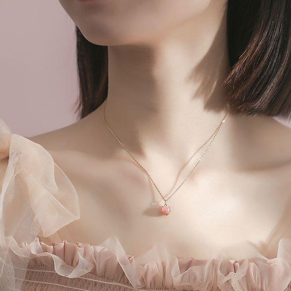

pendant necklaces cute jewelry gift shell made cat pink pendants for women girl baby shape gold/silver color beads chain