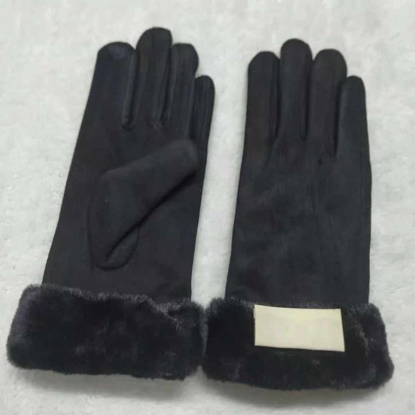 

new brand fur style glove for women winter outdoor warm five fingers artificial leather gloves wholesale, Blue;gray