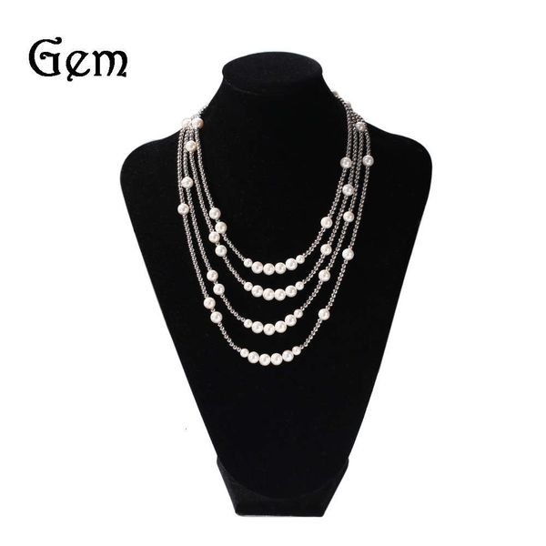 

street pearl stainless steel ball mixed with hip hop necklace, Silver