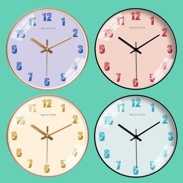 

wall clocks nordic modern clock simple creative silent solid pink round glass reloj cocina pared bedroom decoration mm60wc