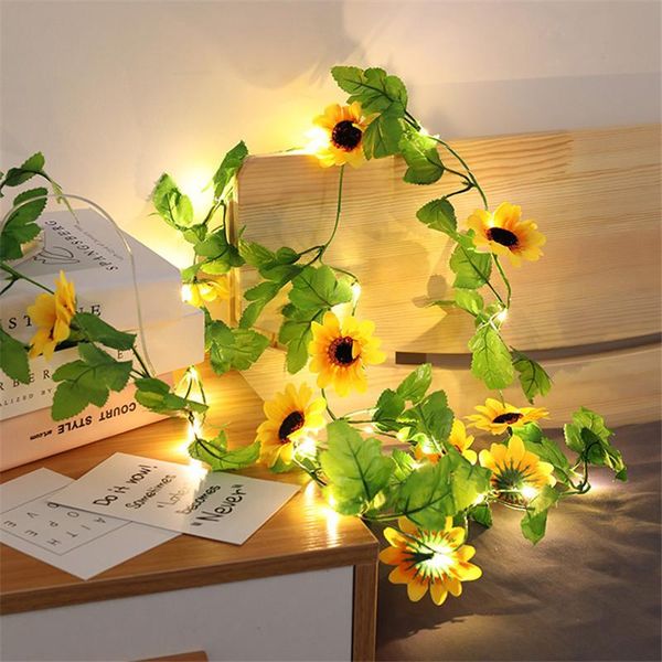 

2.5m fairy led string light sun flower artificial plants vine garland copper flexible lamp for holiday party diy hanging decor