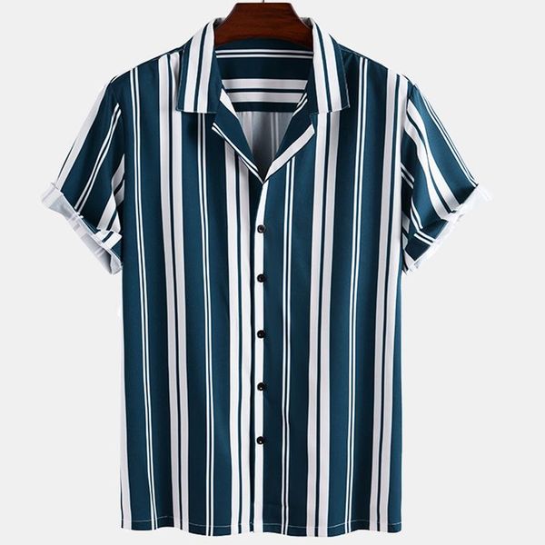 

men's casual shirts striped mens aloha shirt short sleeve oversize men summer hawaii holiday beach chemise homme harajuku camisas, White;black