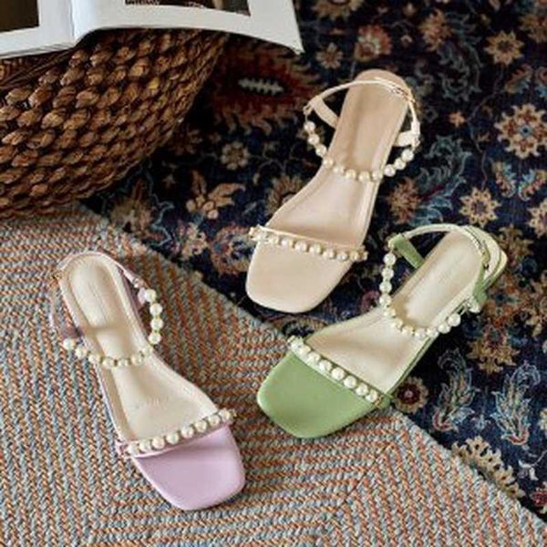 

sandals 2021 black shoes for women block heels buckle strap beige chunky pearl flat summer girls fashion clear comfort low