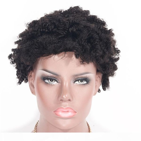 

brazilian lace front wigs natural color unprocessed human hair wigs short kinky curly wig 130% density, Black;brown