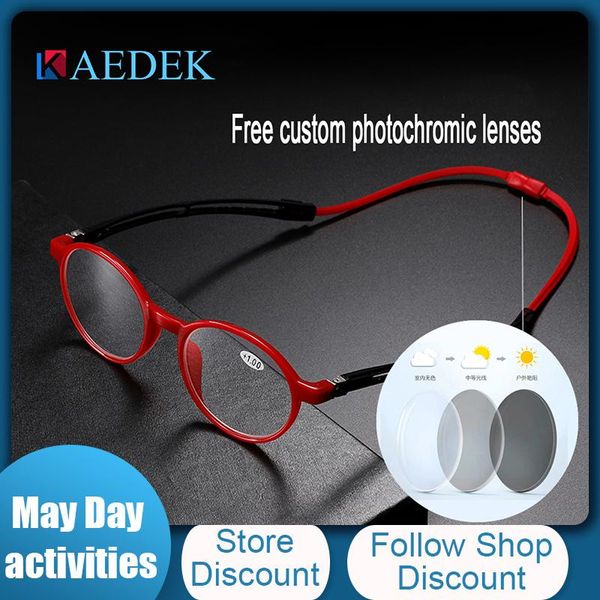 

reading glasses kaedek design pochromic men women adjustable hanging neck eyewear sunglasses discoloration with diopters