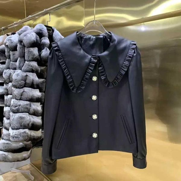 

women's leather & faux natural coat women 100% sheepskin winter fashion genuine windcoat female outwear h805, Black