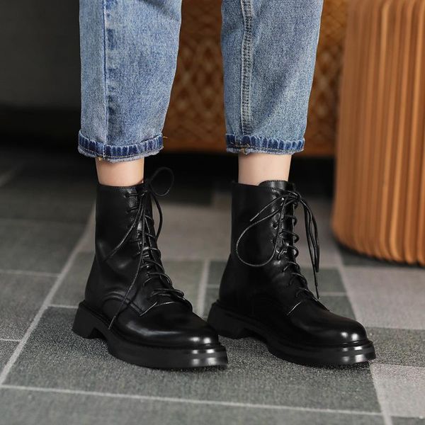 

boots 2021 winter high-end european and american custom hand-round limelight layer of leather fashion, Black