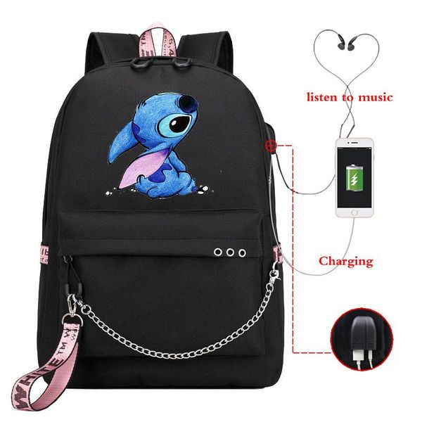 

backpack casual stitch usb charge boys girls school bag men women rucksack teens daily chain knapsack