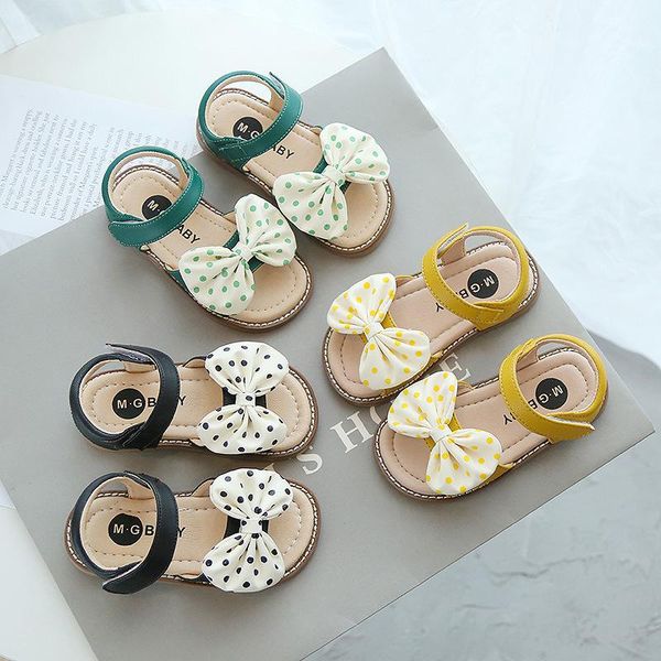 

sandals for girls bowtie polka dot cute princess shoes kids anti-slippery soft leather beach children 2021 summer, Black;red