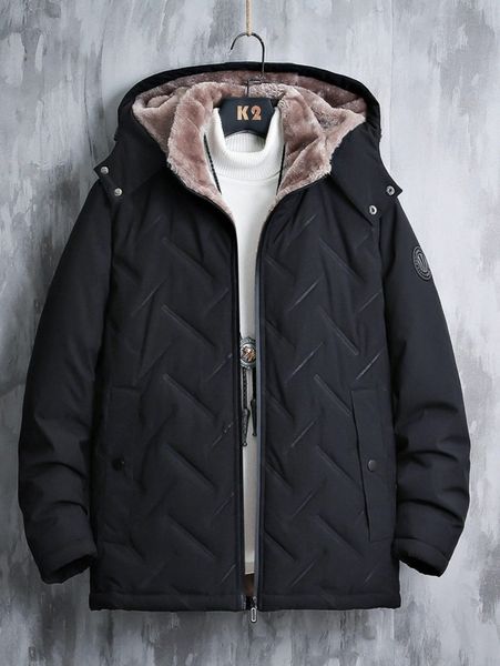 

men 1pc teddy lined hooded winter coat p2tn#, Black;brown