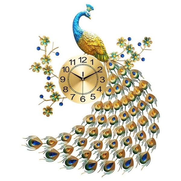 

large peacock wall clock modern design home decor living room mute metal digital wall clocks crafts ornaments gifts 65x75cm