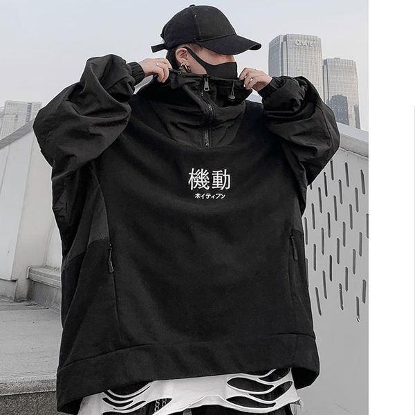 

men's hoodies & sweatshirts techwear harajuku men 2021 pullover hip hop streetwear sweatshirt japanese oversized, Black