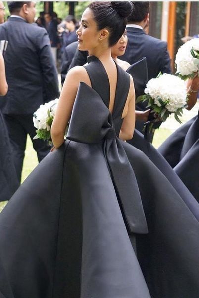

arrival 2021 new ball gown ruffles cocktail es high neck sleeveless big bow prom evening gowns party tea length 2j2b, Black
