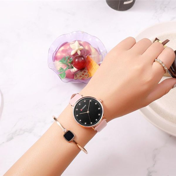 

wristwatches curren womens watches charming rhinestone analog quartz wristwatch with leather ladies gift watch female clock bayan kol saati, Slivery;brown