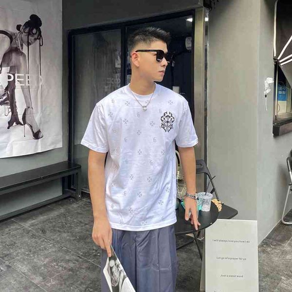 

2021 summer croce new half sleeve t-shirt full body printed cross sword diamond men's and women's short sl, White;black