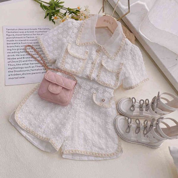

2021 fashion design girls clothes set elegant kids baby girl clothing suit toddler girl sets white flower children clothes g0119