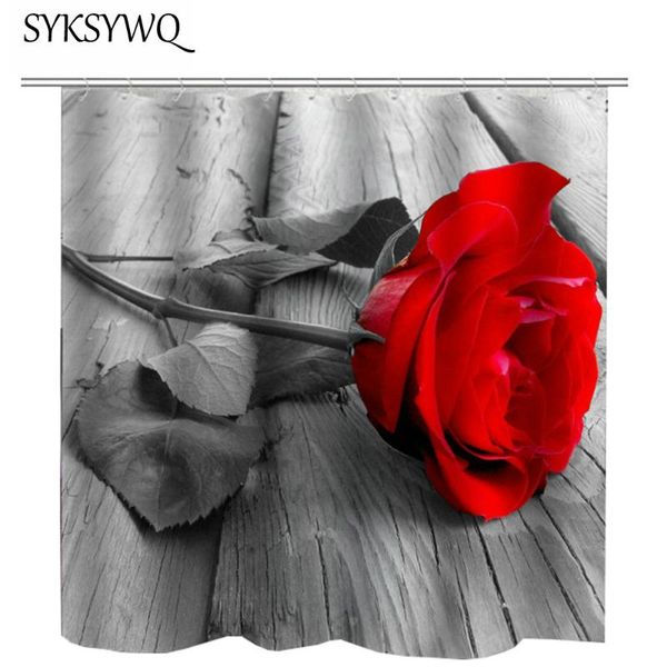 

shower curtains 2021 valentine curtain 3d red rose flower bathroom waterproof fabric polyester bath rideau de douche