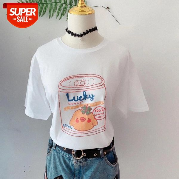 

sunfiz yf lucky duck juice printing tees women short sleeve cotton fashion cartoon printed t shirt street style fashion #pm8o, White