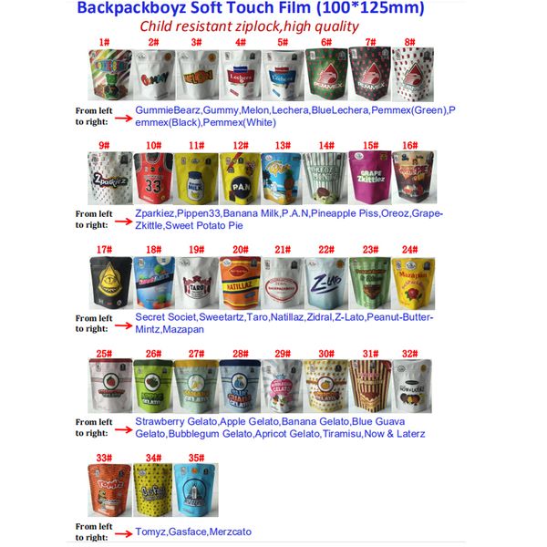 

backpackboyz 3.5g resealable smell proof bags baggies backpack boyz biscotti gelato 41 guarana billy kimber zerbert gelatti mylar bags