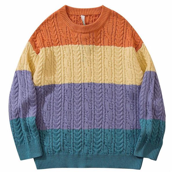 

men's sweaters men hip hop knitted jumper color block striped streetwear harajuku 2021 winter fashion casual loose pullovers clothing, White;black