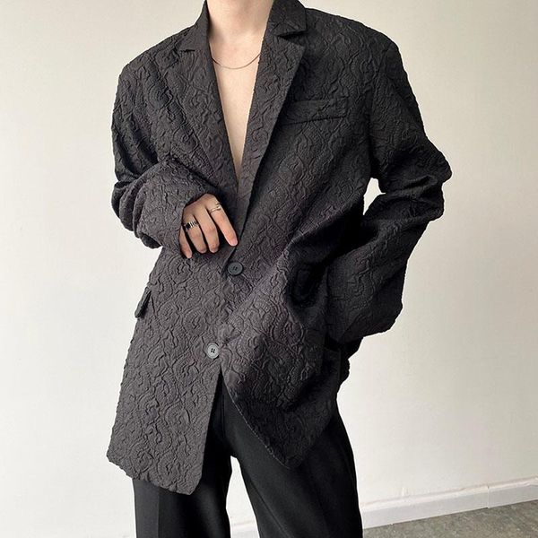 

men's suits & blazers men embossing pleated loose casual blazer jacket suit man harajuku streetwear vintage trend coat for, White;black