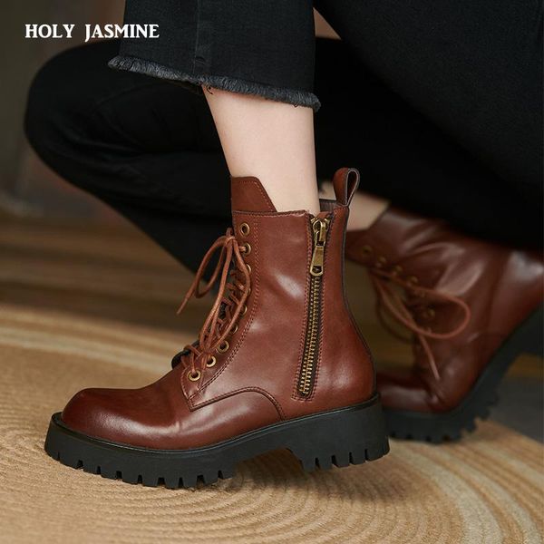 

boots 2021 winter women ankle trend motorcycle genuine leather zipper shoes cross-tied all-match platform fashion lady, Black