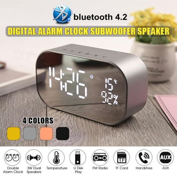 

dual wireless bluetooth speaker led display mirror alarm clock fm radio