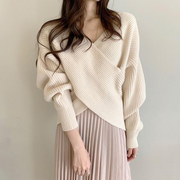 

women's sweaters women long sleeve elegant pullovers arrival 2021 autumn korean simple style v-neck loose ladies knitted casual, White;black