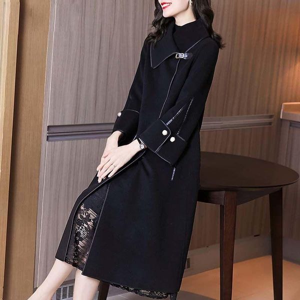 

women's wool & blends autumn women korean style long blend trench coat 2021 ladies fashion windbreaker clothes, Black