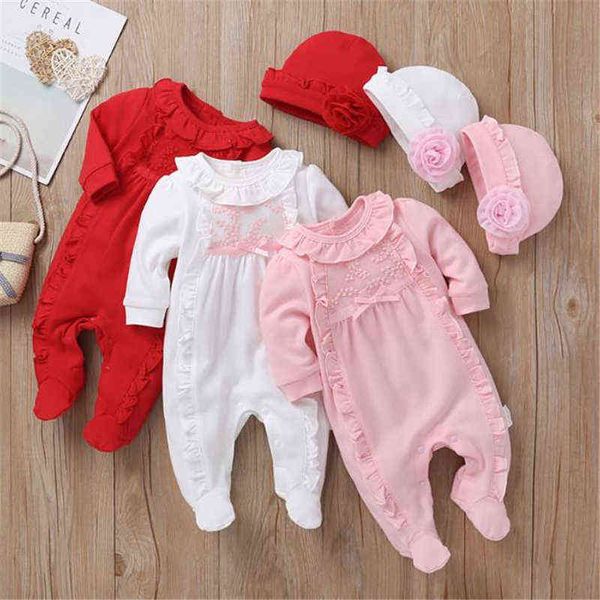 

2020 autumn winter clothes baby girl rompers toddler infant long sleeve cotton one piece jumpsuit +hat kids clothings g220223, Blue