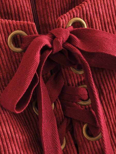 

autumn vintage o neck bandage lace up corduroy bow mini dress female sleeveless vestidos casual Sweet O-neck vest dress, Black;gray